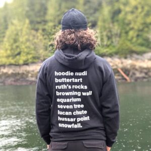 GP zippered hoodie dive locations black (back view)